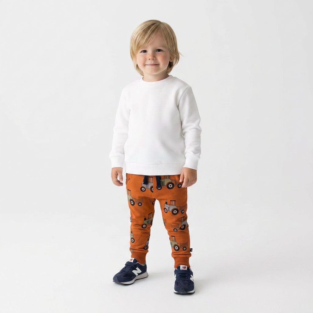 CARLIJNQ - Jogging rouille motif tracteurs - 1/2 ans