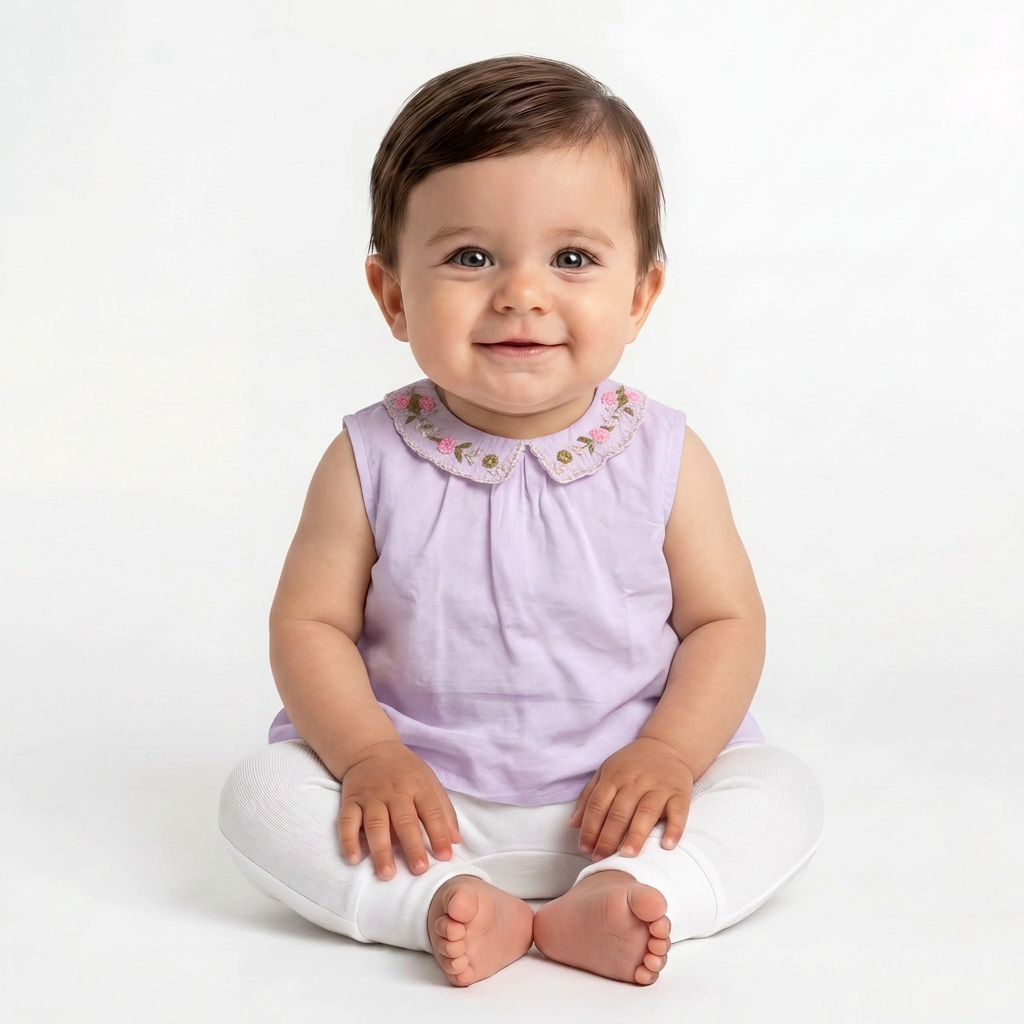 BONPOINT - Blouse blanche à manches courtes et col brodé - 6 mois