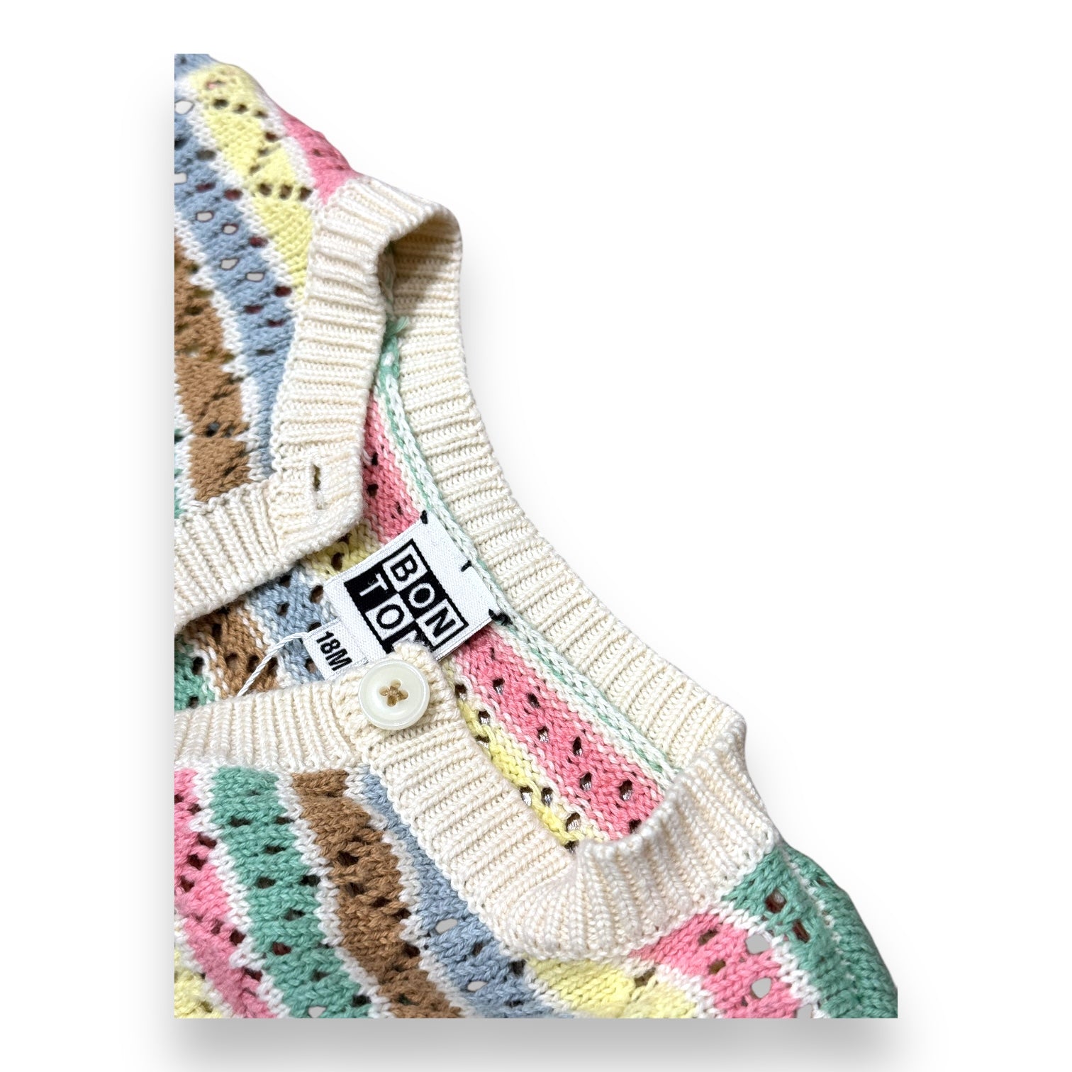 BONTON - Gelb, rosa, grün und blau gestreifte Strickjacke - 18 Monate