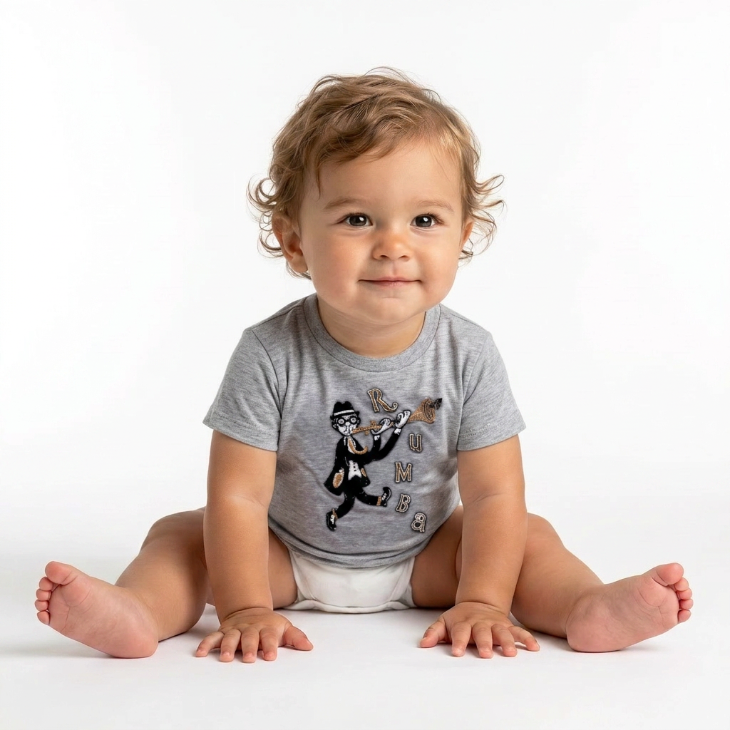 DOLCE & GABBANA - T-shirt gris à manches courtes avec broderies - 6 mois