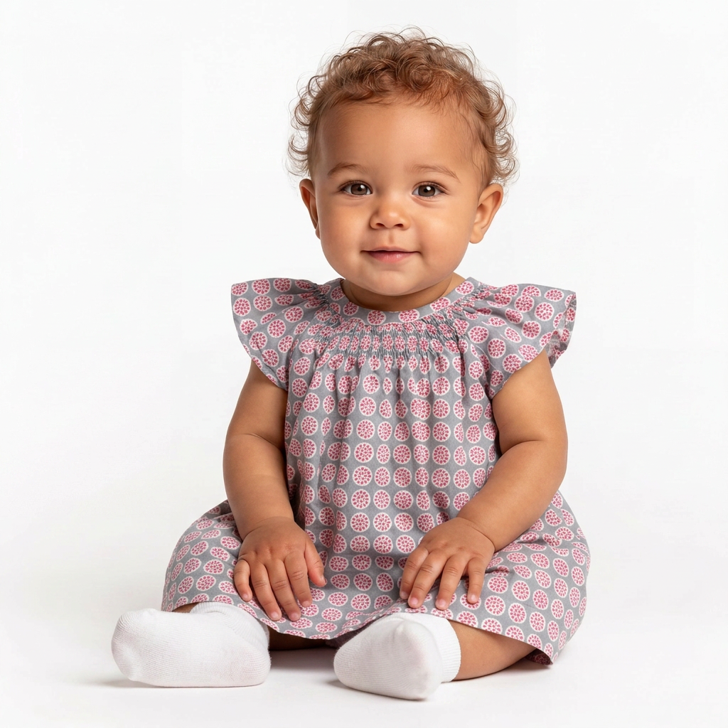 THE CAT'S TAIL - Gray dress with red patterns - 3 months