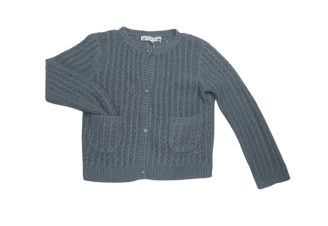 BONPOINT - Pull en laine gris/kaki avec boutons brillants - 4 ans