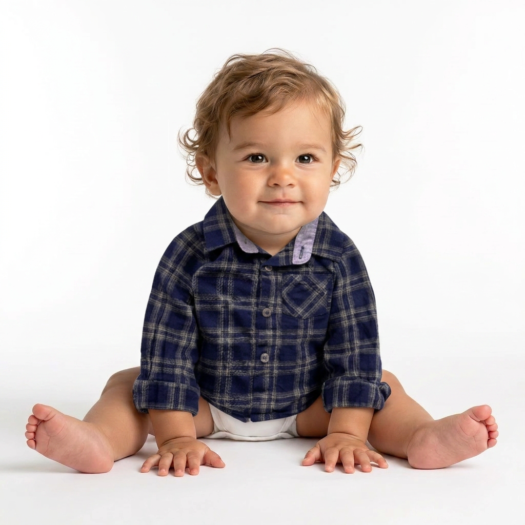 IKKS - Green, gray and blue checked shirt - 6 months
