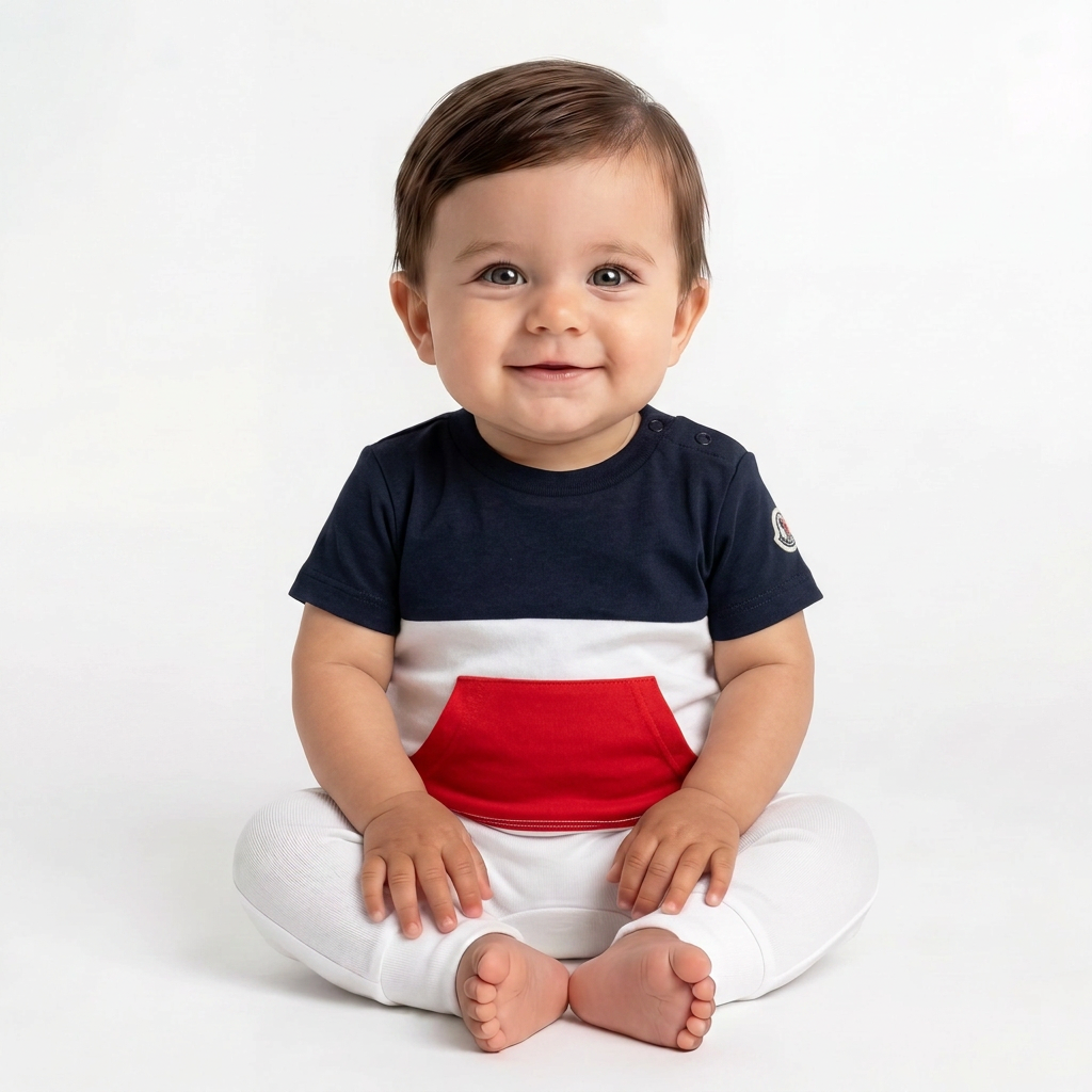 MONCLER - Blaues, weißes und rotes Kurzarm-T-Shirt - 6 Monate
