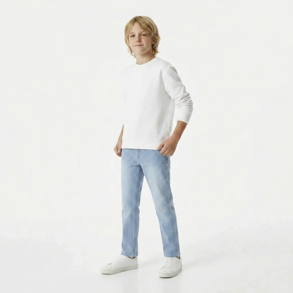 BONPOINT - PANTALON - BLEU, BLANC - 8 ANS