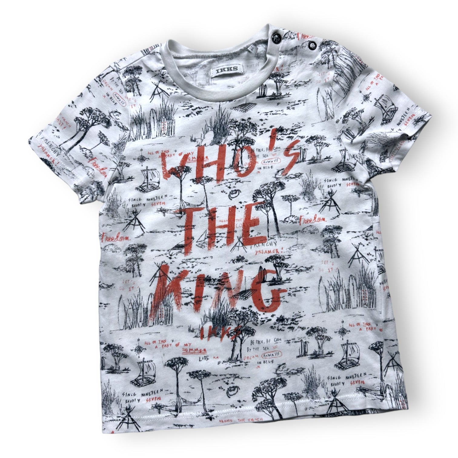 IKKS - weißes T-Shirt mit Aufdruck "WHO'S THE KING" - 2 Jahre