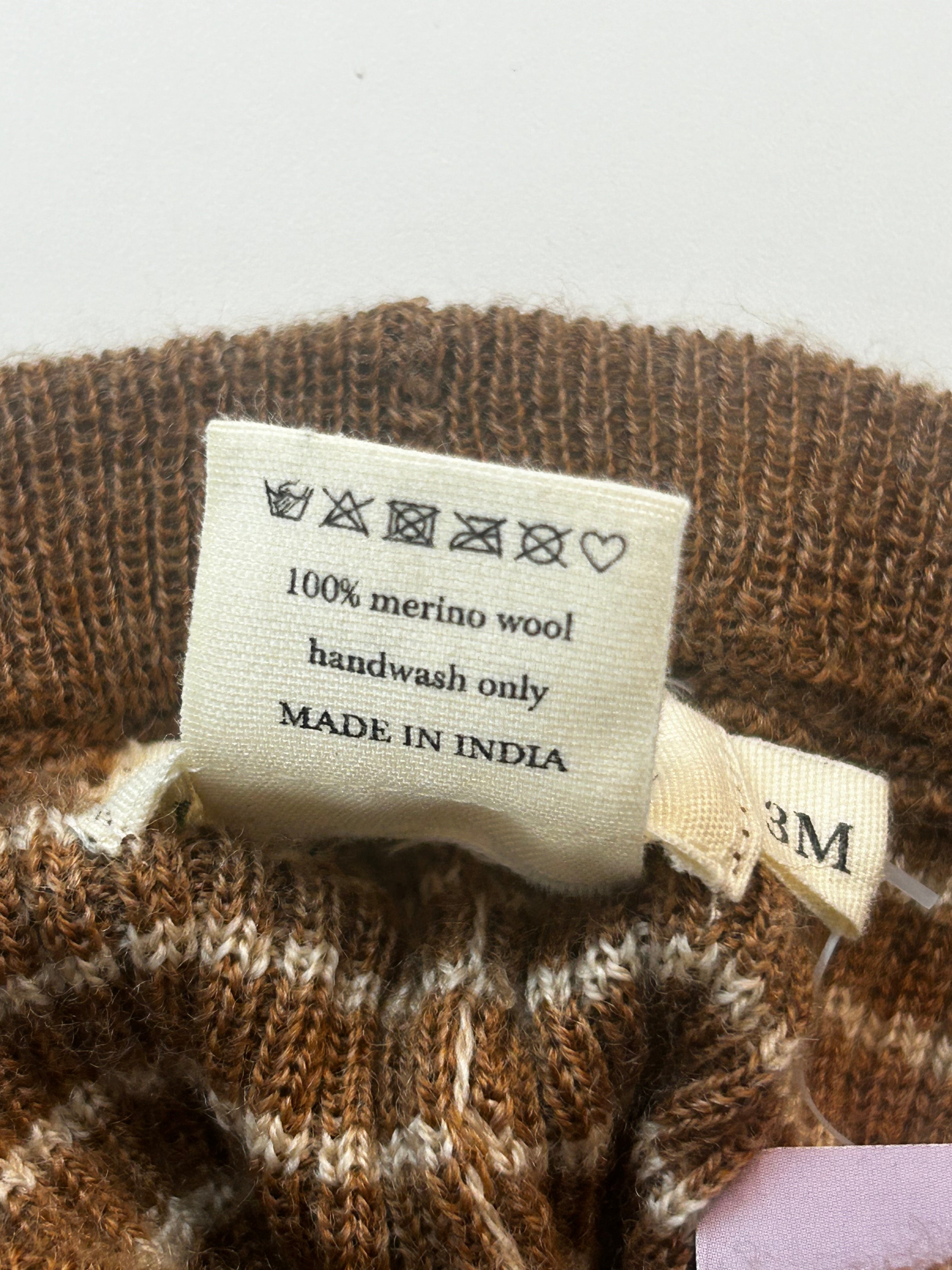 KONGES SLOJD - Brown &amp; white striped wool leggings - 3 months