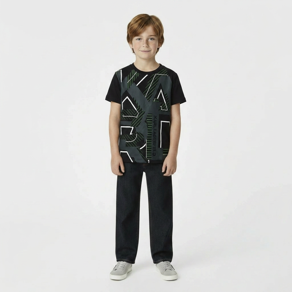 KARL LAGERFELD - T-SHIRT - NOIR, VERT - 8 ANS