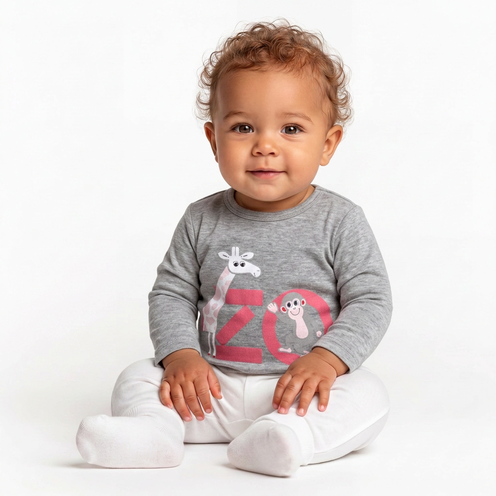 KENZO - Grey long-sleeved T-shirt with prints - 3 months