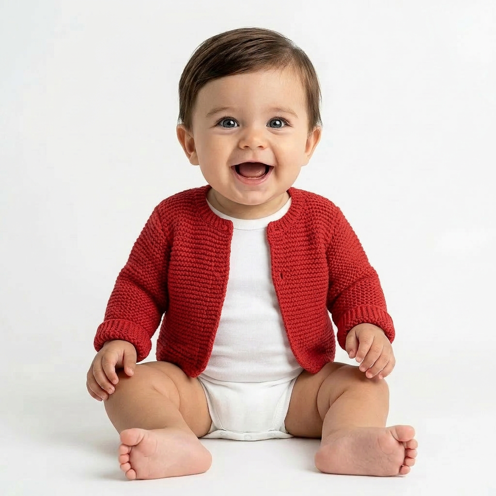 PETIT BATEAU - CARDIGAN - ROUGE - 6 MOIS