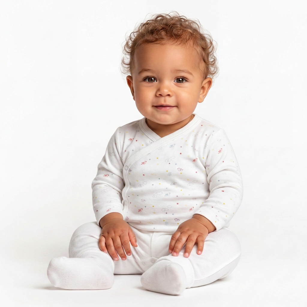 PETIT BATEAU - Body blanc avec imprimés à manches longues - 1 mois