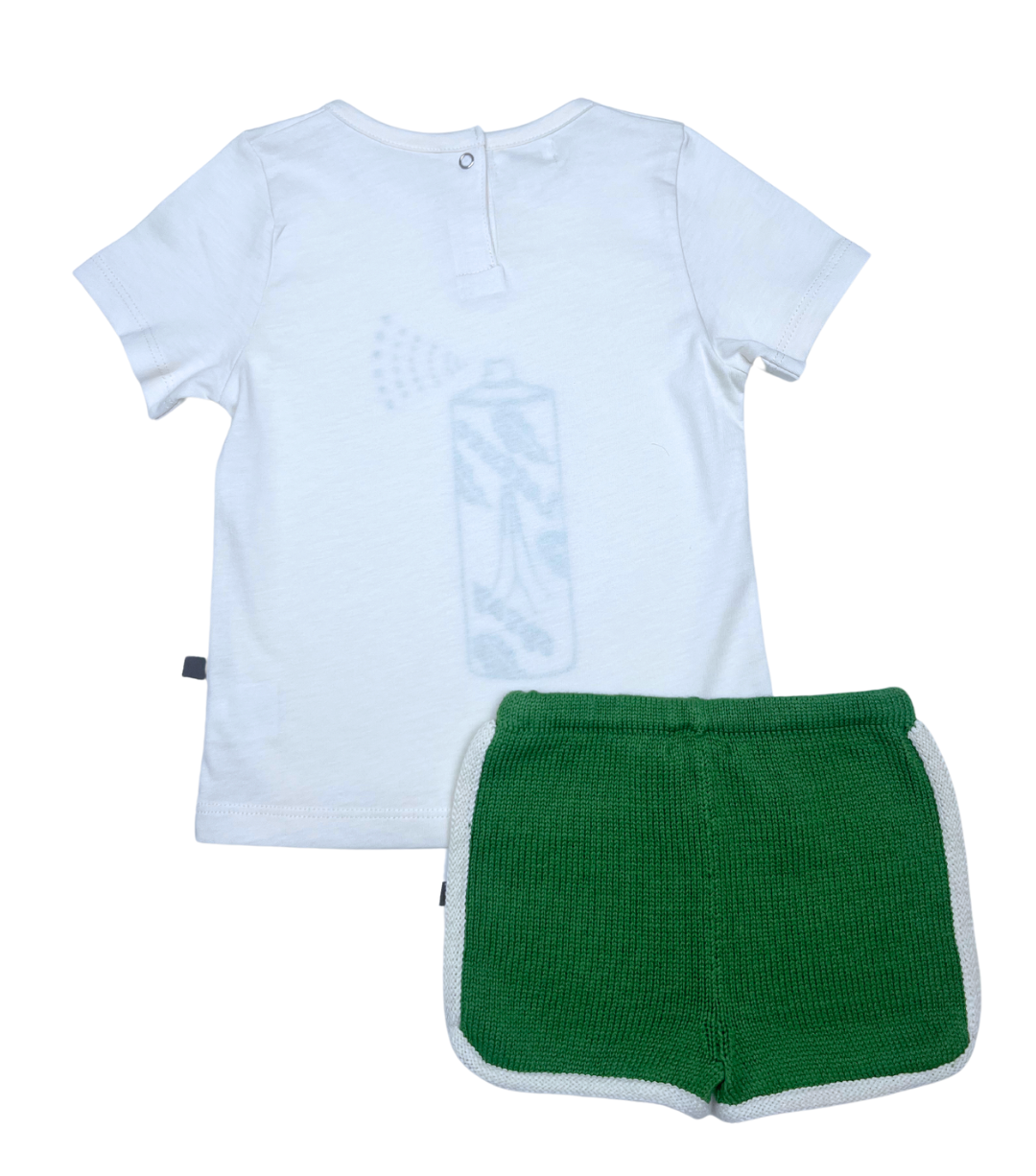 OEUF NYC - Ensemble T-shirt "lettuce spray" & short vert & blanc en maille - 12 mois