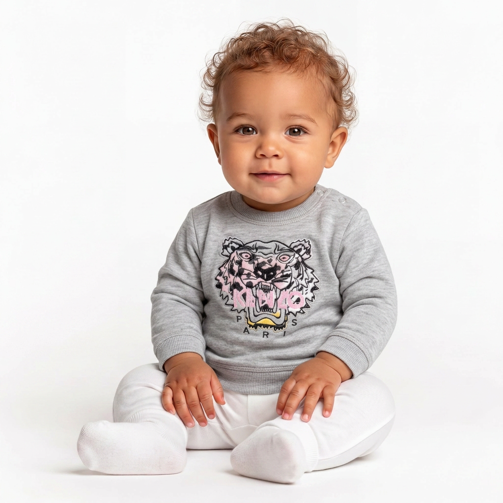 KENZO - Grey sweatshirt with embroidered tiger - 6 months