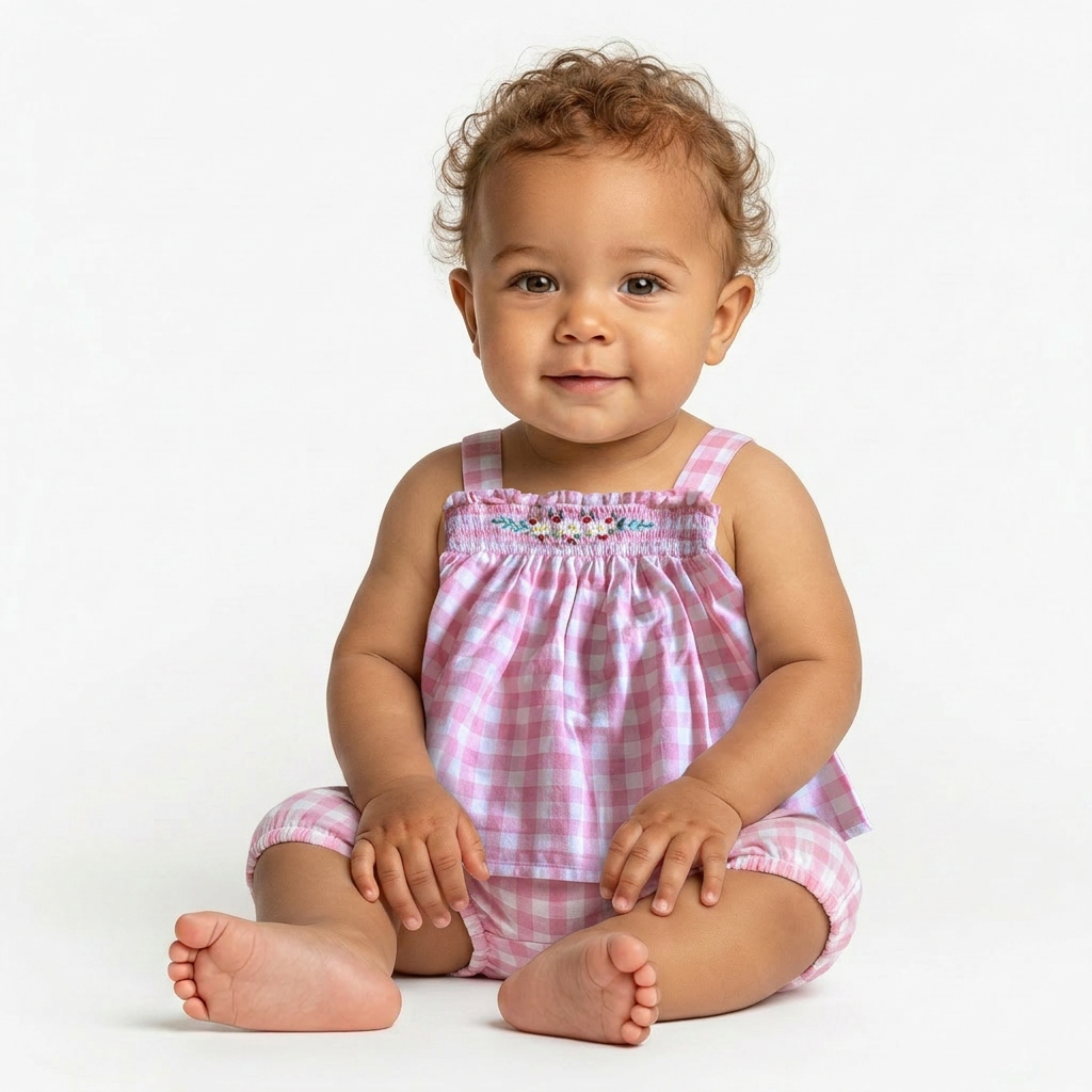 BONTON - ROBE - BLANC, ROSE - 6 MOIS