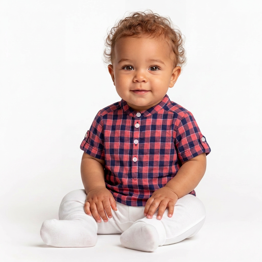 BONPOINT - Chemise rose et bleue à carreaux - 6 mois