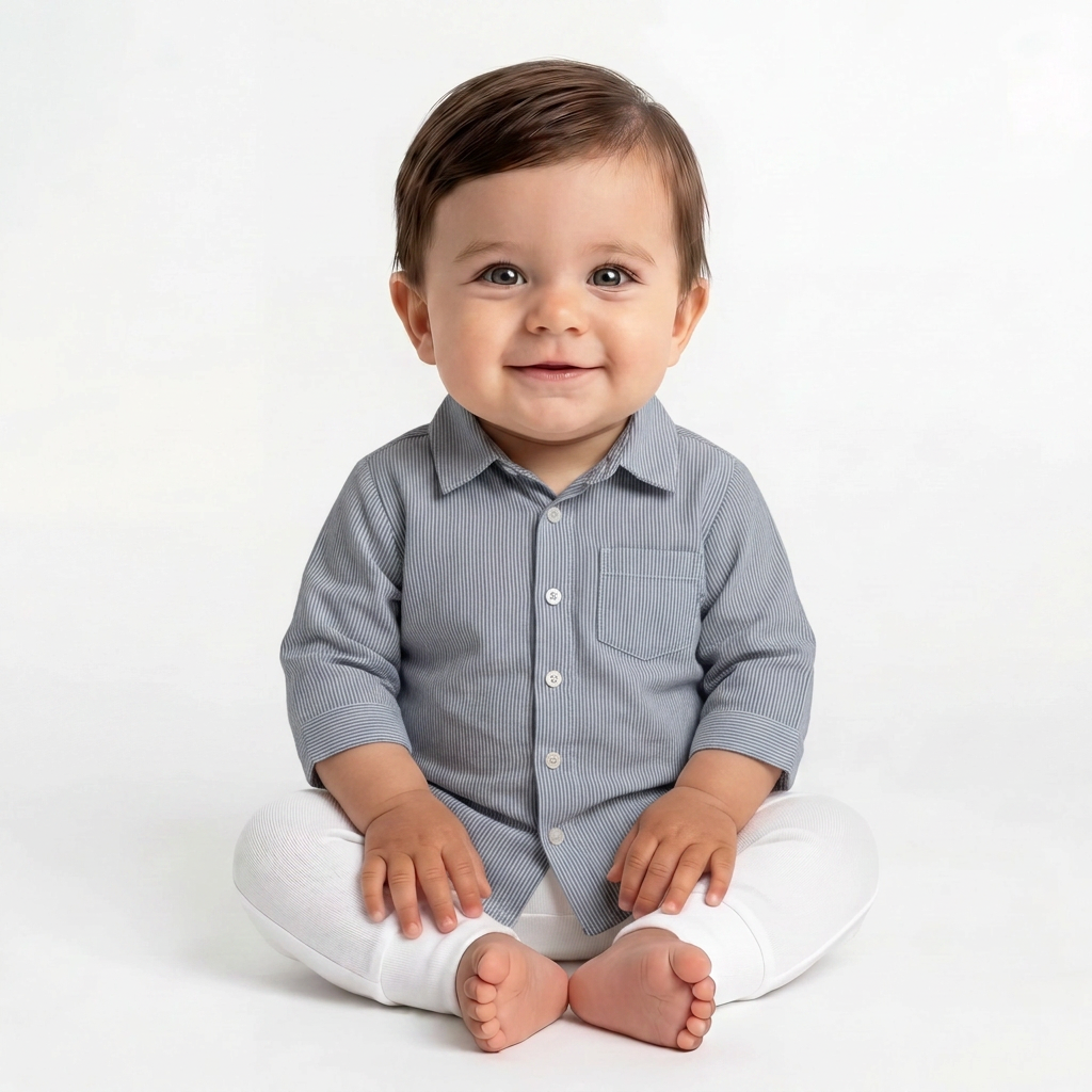 BONPOINT - Chemise bleue et blanche à rayures - 6 mois