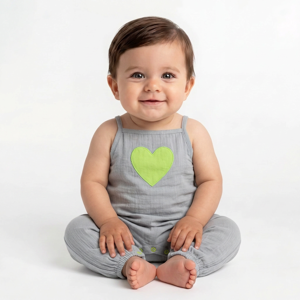 ILOVEGORGEOUS - Blue jumpsuit with green heart - 18 months