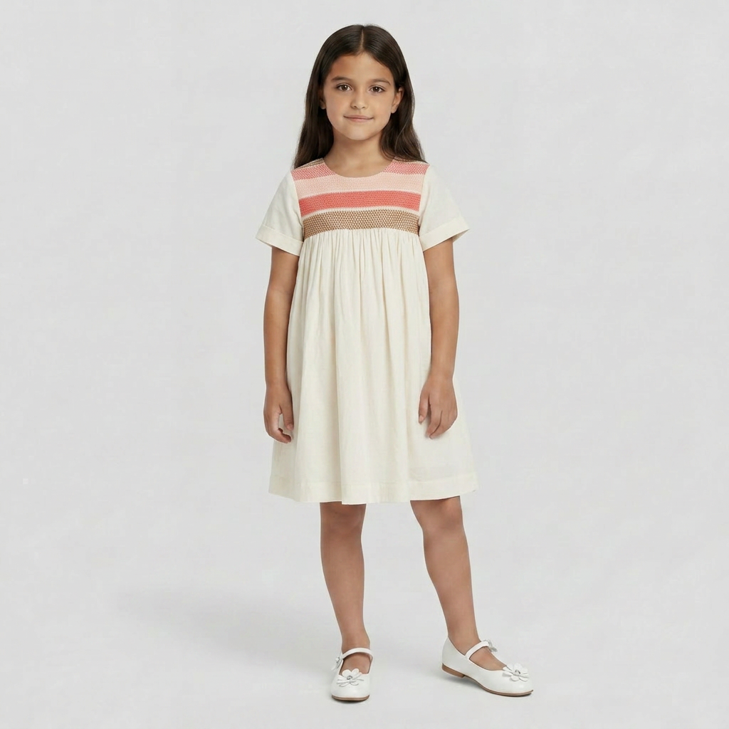 PETIT BATEAU - ROBE - ORANGE, BEIGE - 10 ANS