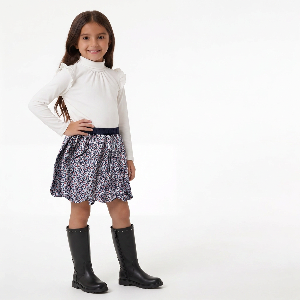 MARESE - Navy blue skirt with white and red flowers - 6 years