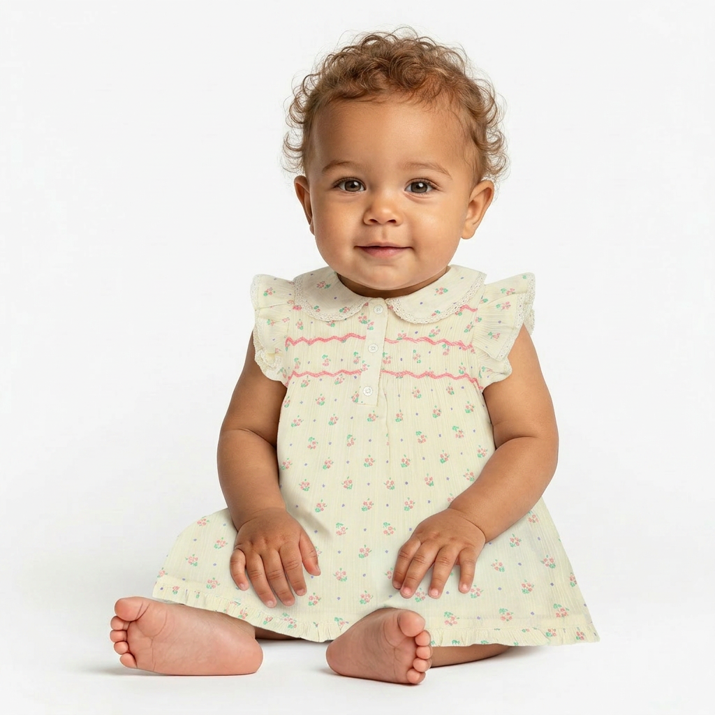 EMILE & IDA - ROBE - BEIGE, ROSE - 6 MOIS