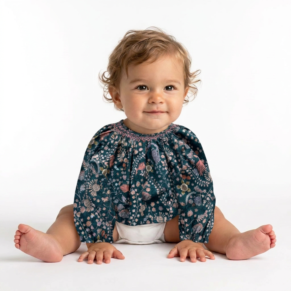 BONPOINT - Grüne Bluse mit Blumenmuster - 6 Monate