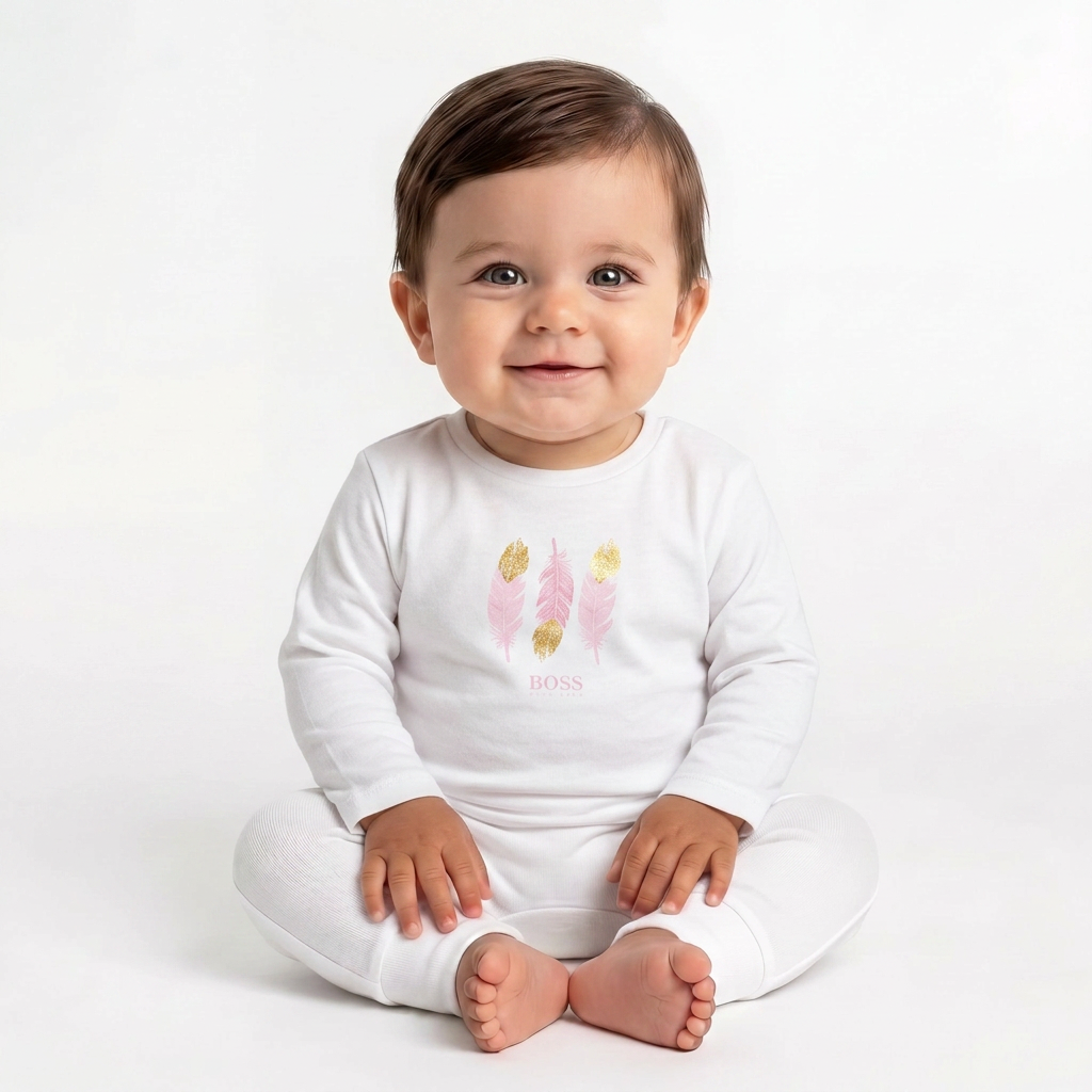 HUGO BOSS - White long-sleeved T-shirt with print - 6 months