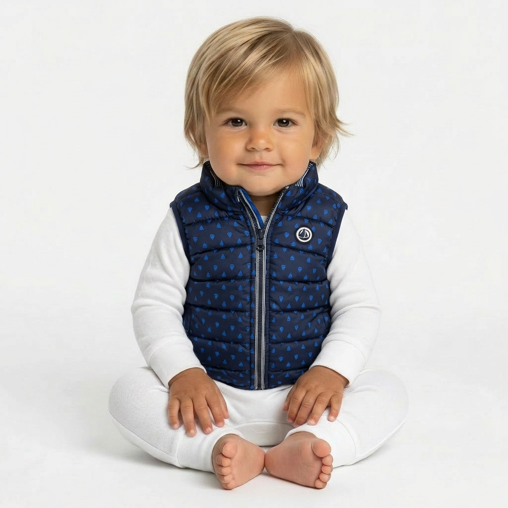 PETIT BATEAU - BLOUSON SANS MANCHE - BLEU - 12 MOIS