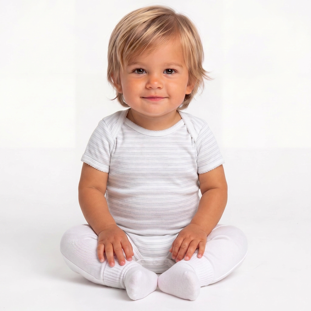 PETIT BATEAU - Weiß gestreifter Body - 6 Monate