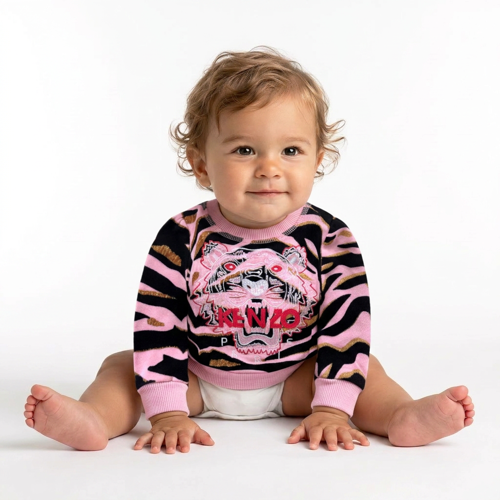KENZO - Sweat rose noir et doré avec tigre brodé - 3 mois