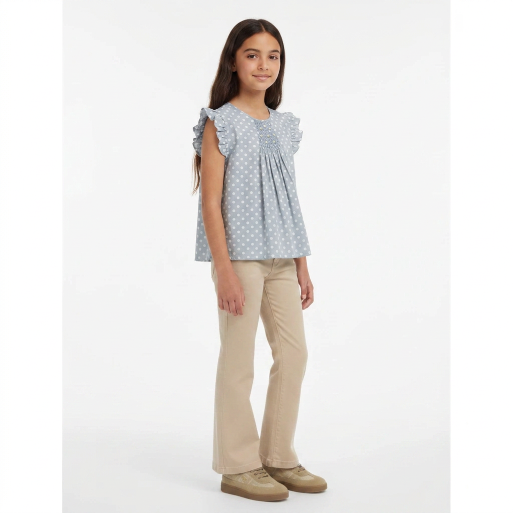 CREATION IMAHO - Blouse bleu à pois - 8 ans