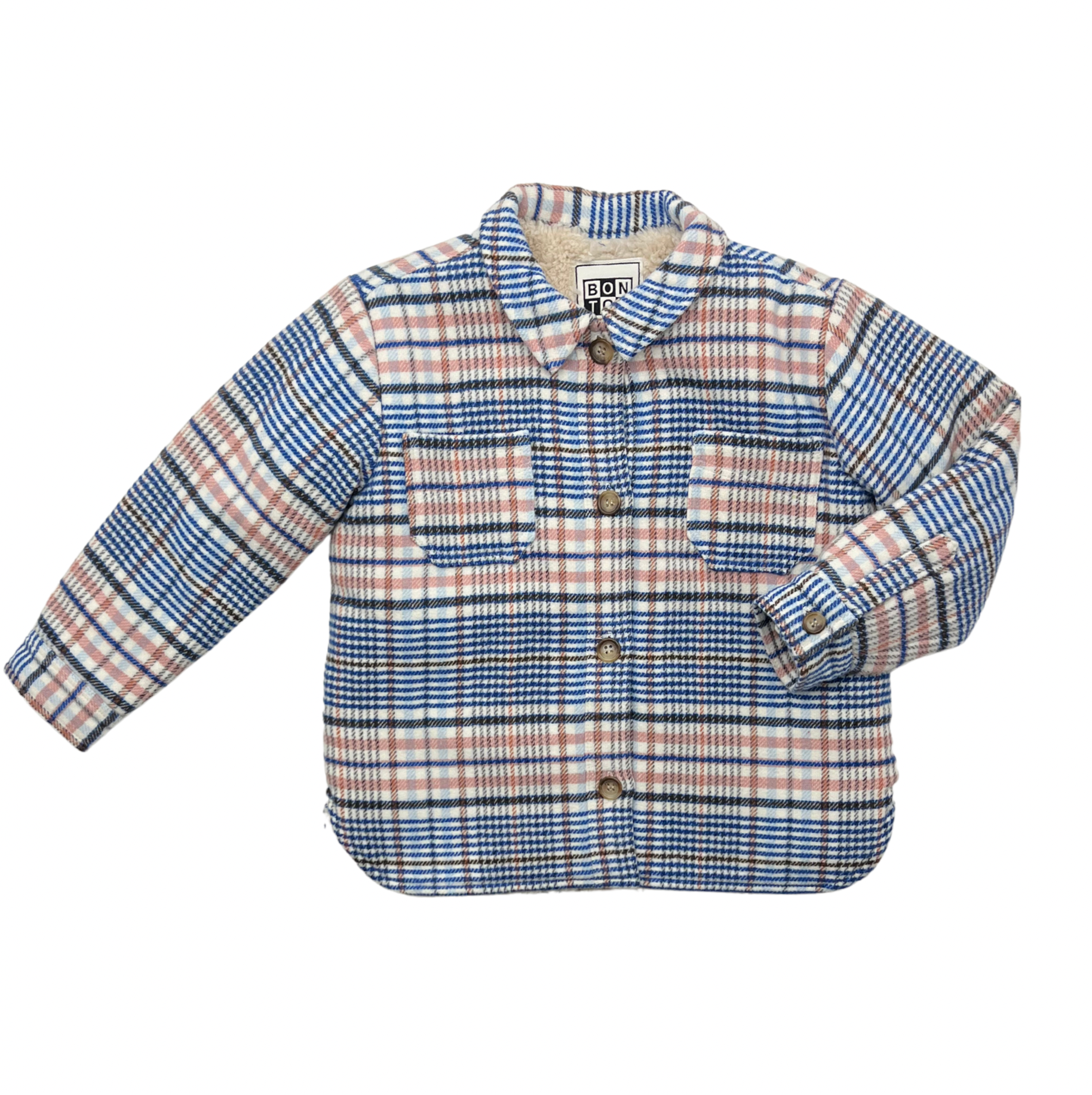 BONTON - Pink checked lined overshirt jacket - 6 years old