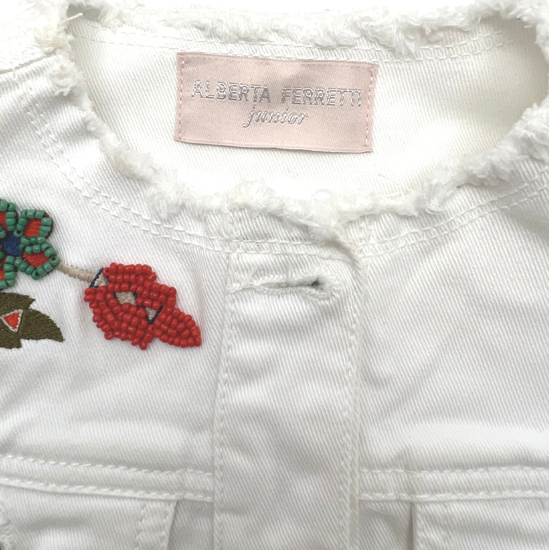 ALBERTA FERRETTI - Sleeveless denim jacket with embroidery &amp; pearls - 8 years old