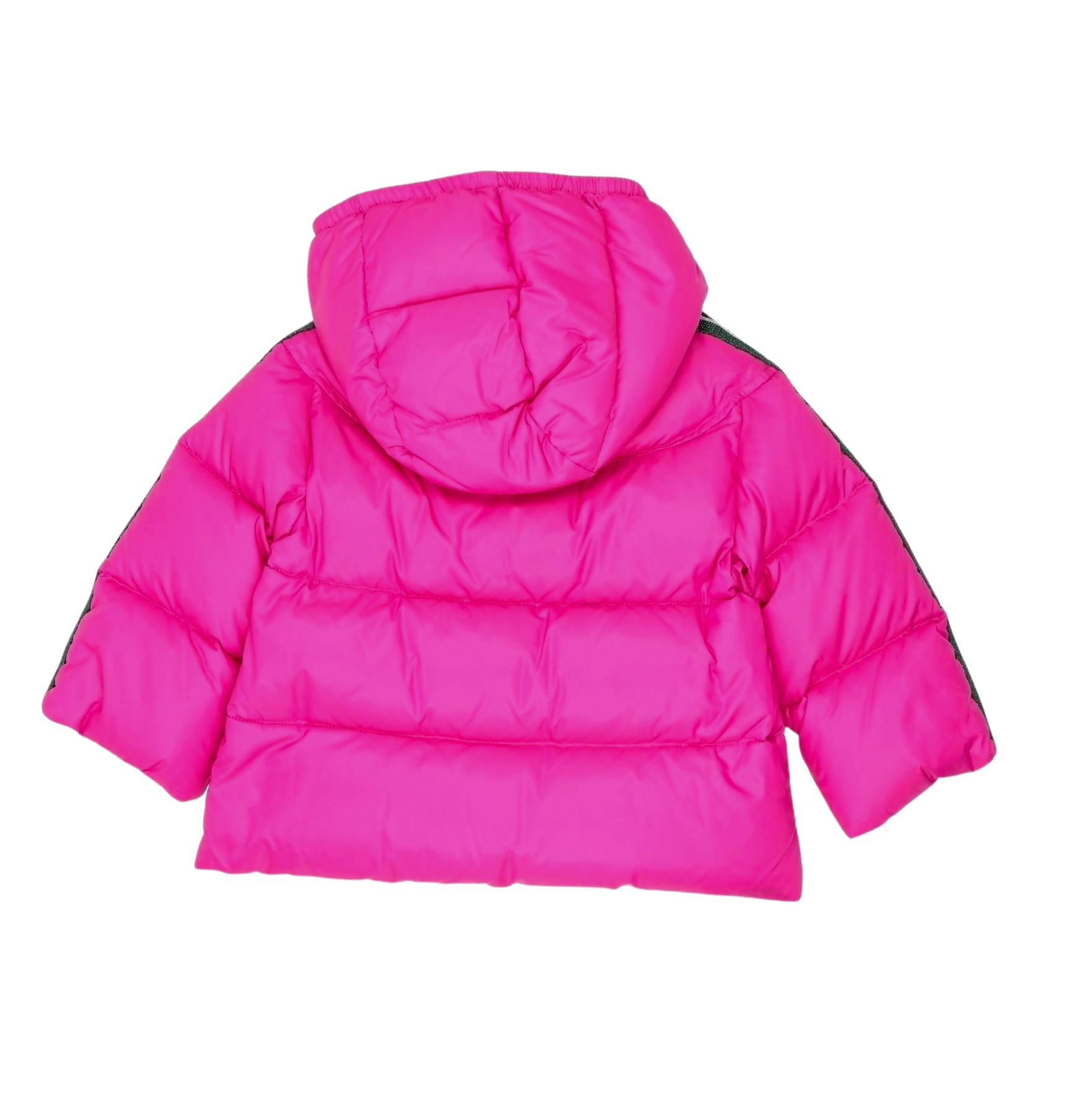 GUCCI - Fushia pink puffer jacket with sequined logo on the sleeves - 9/12 months