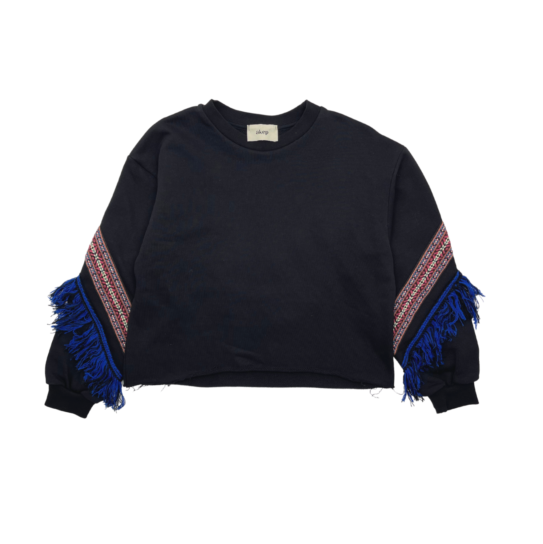 AKEP - Black sweatshirt with embroidery &amp; colored fringing - 10 years old