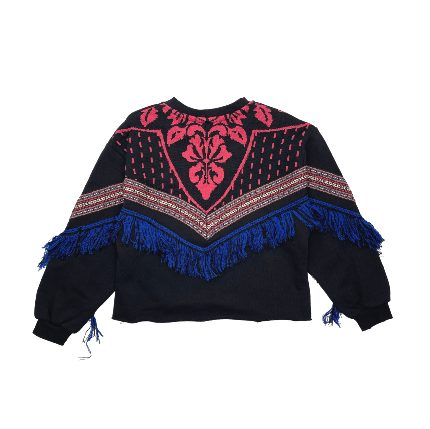 AKEP - Black sweatshirt with embroidery &amp; colored fringing - 10 years old