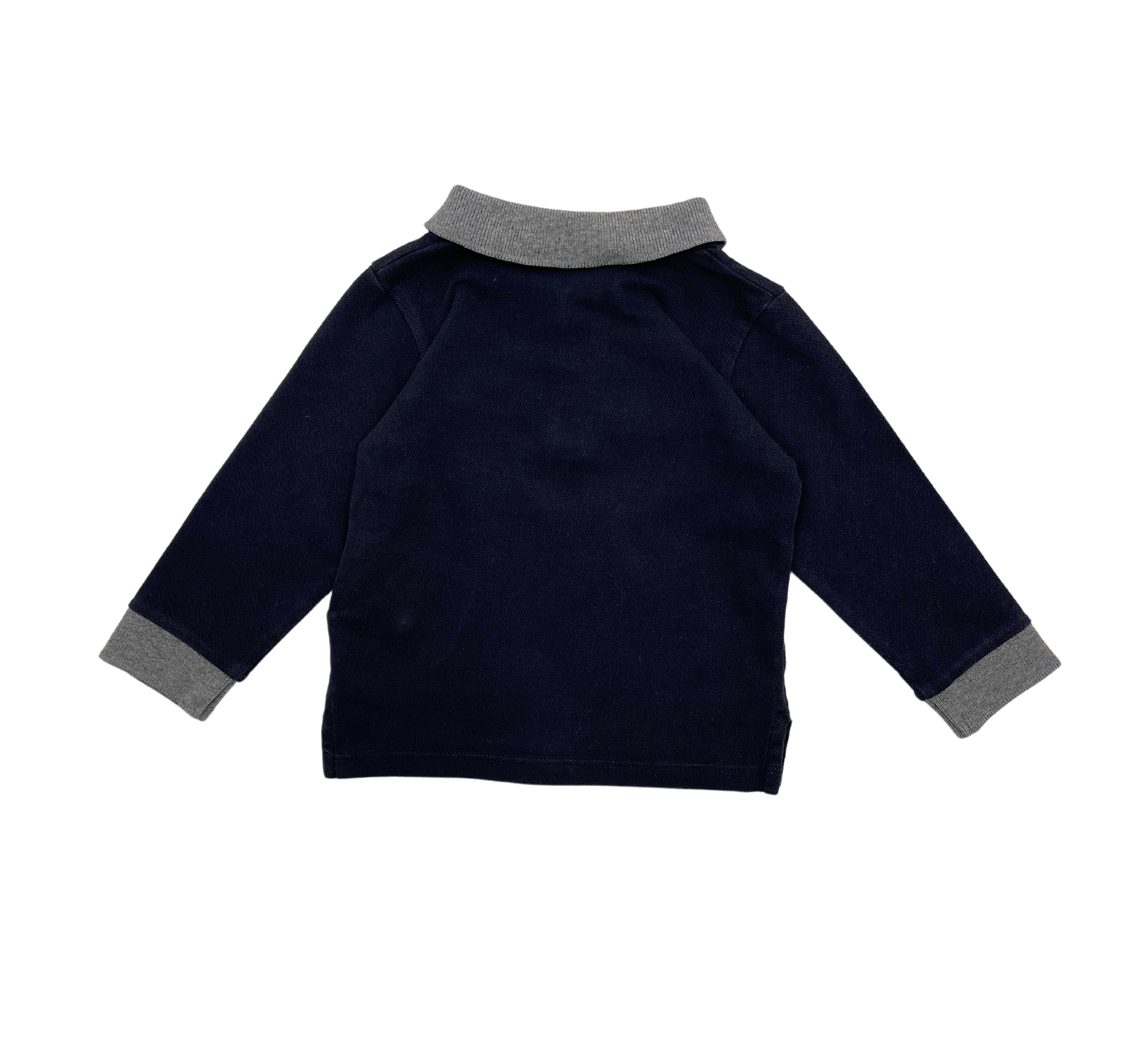MONCLER - Navy blue polo shirt with gray collar - 6/9 months