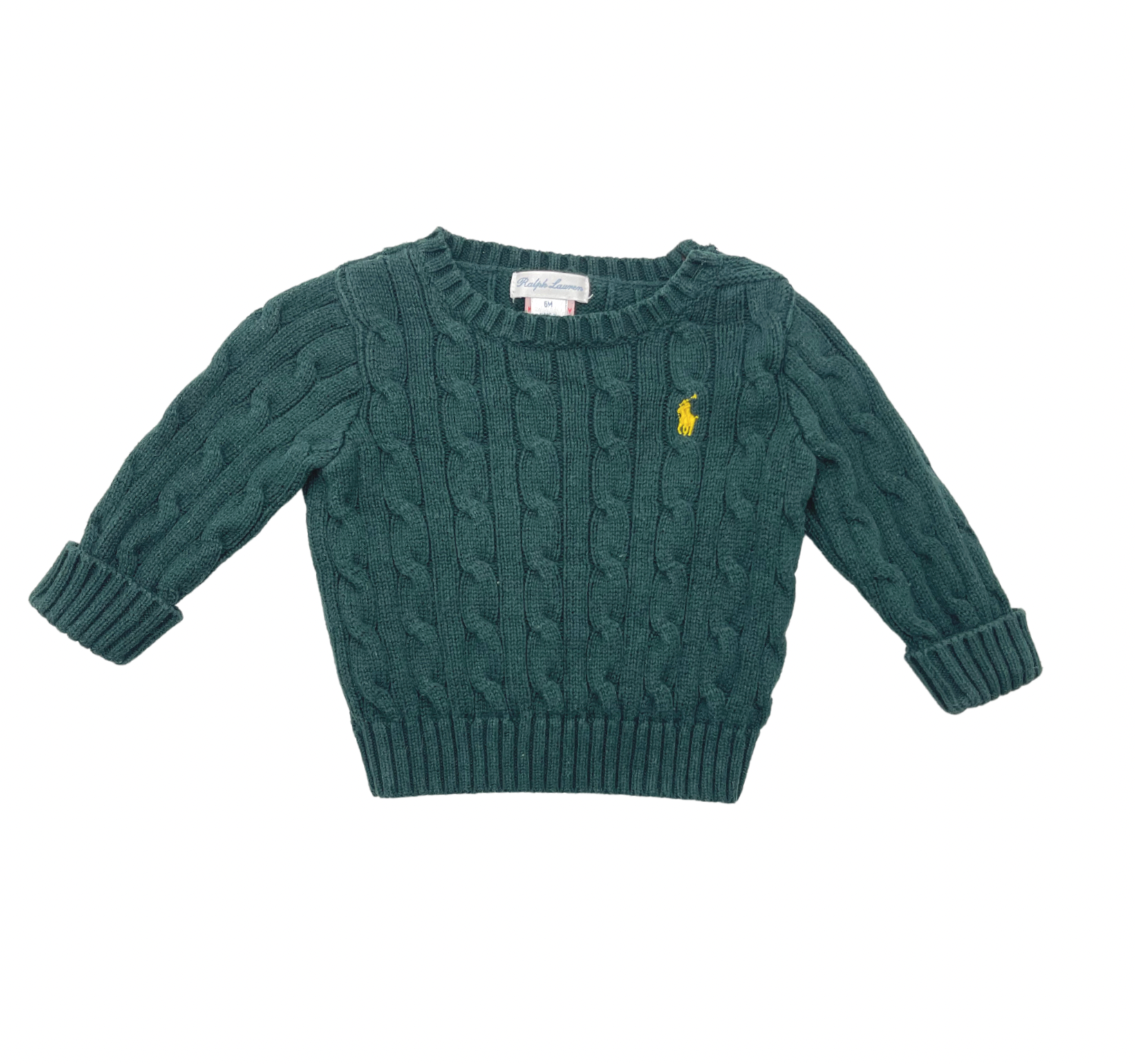 RALPH LAUREN - Cable knit sweater in green cotton - 6 months