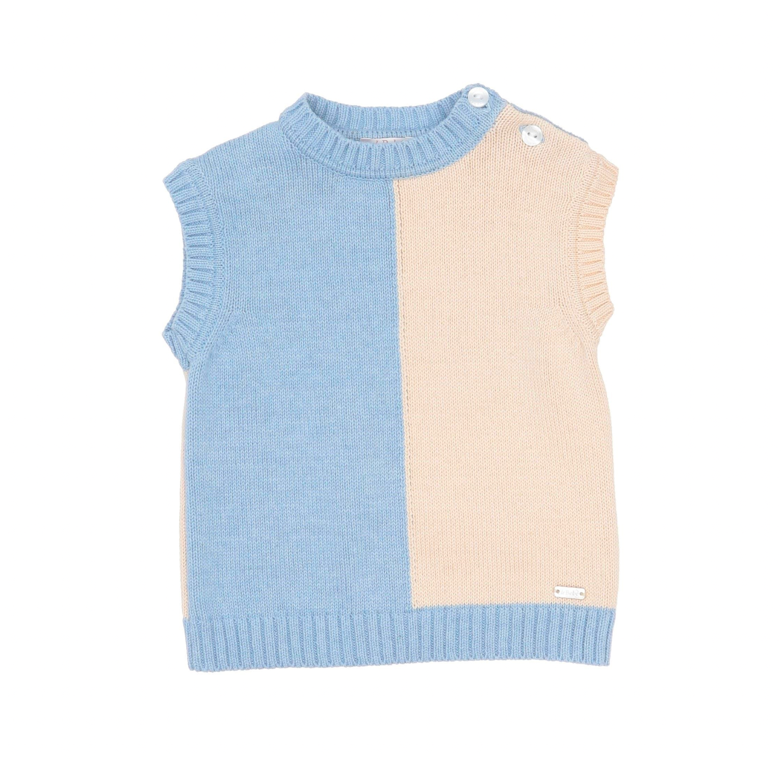 LE BEBE - Blue &amp; white cotton sleeveless jumper - 6 months