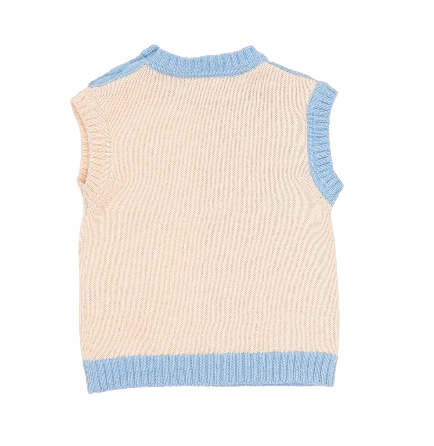 LE BEBE - Blue &amp; white cotton sleeveless jumper - 6 months