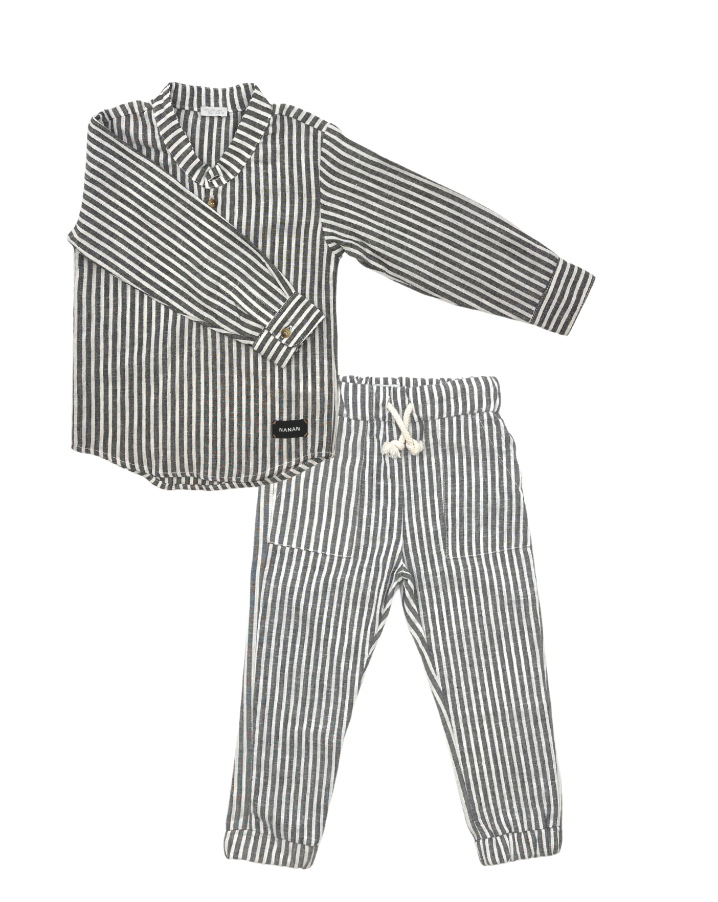 NANAN - Gray &amp; white striped linen outfit - 2 years old