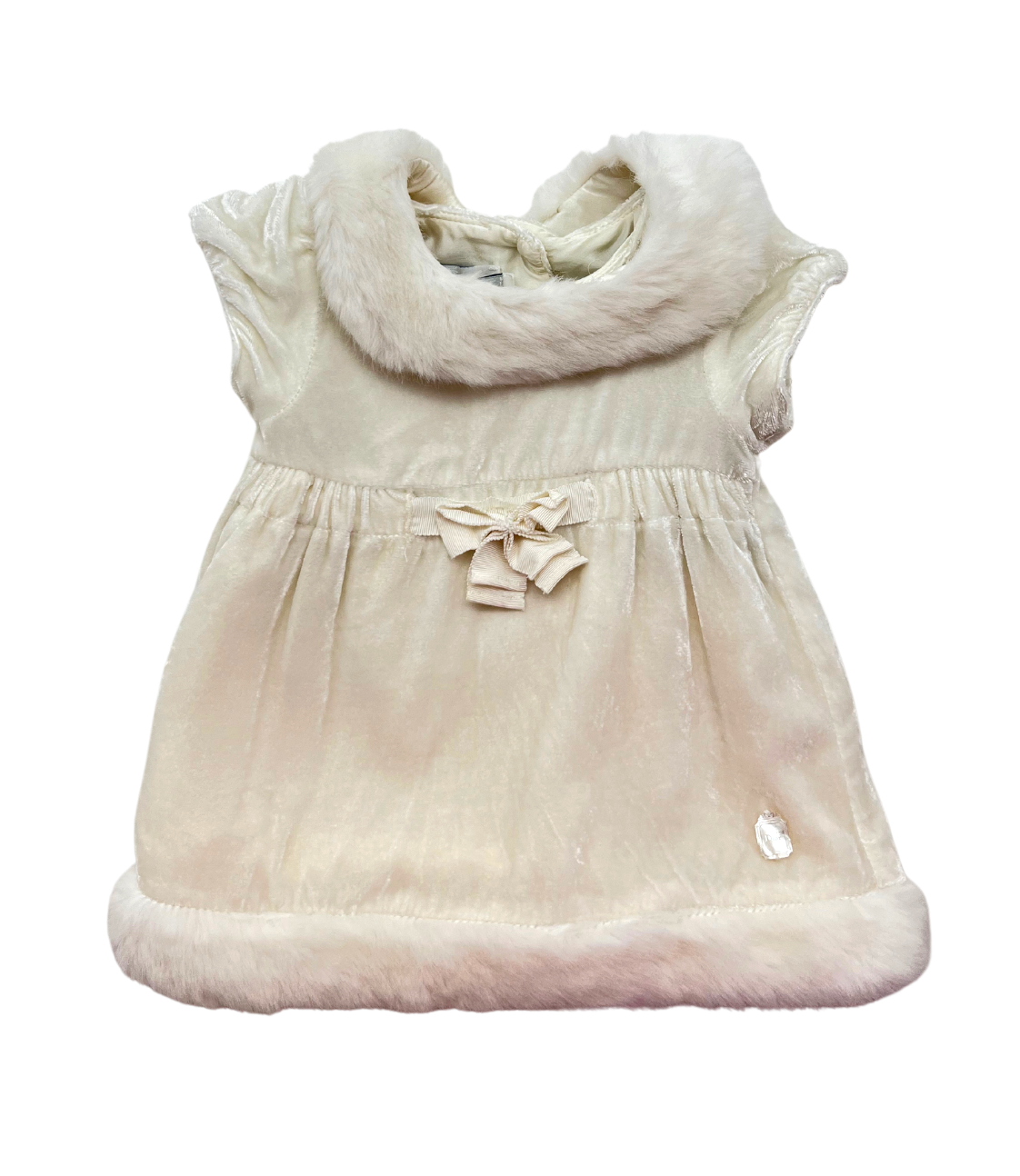 BABY DIOR - Ecru dress in viscose, silk and faux fur - 3 months